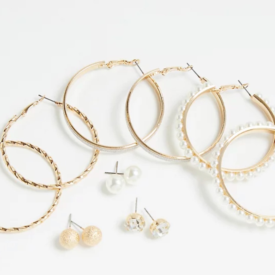 Pearl And Gold-Tone Stud Hoop Earrings Set 34$
